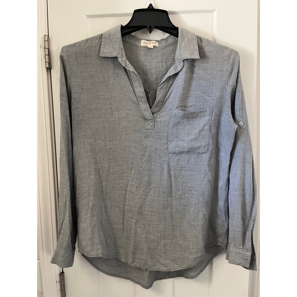 Anthropologie Cloth &‎ Stone Grey Viscose Roll Tab Sleeve Tunic Top Medium